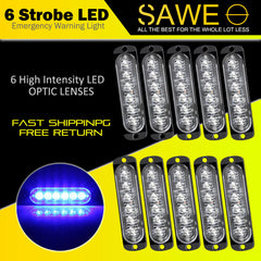 Emergency LED Strobe Lights Bar for Offroad Car Truck Warning Hazard Flash Grille and Surface Mount Light - Blue 6-LED SAWE Lighting