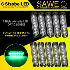 Emergency LED Strobe Lights Bar for Offroad Car Truck Warning Hazard Flash Grille and Surface Mount Light - Green 6-LED SAWE Lighting