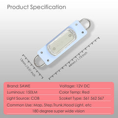 SAWE ® 561 563 567 564 212-2 LED Bulbs Festoon 44mm COB Rigid Loop Interior Lights (2 Pieces) - Red SAWE Lighting