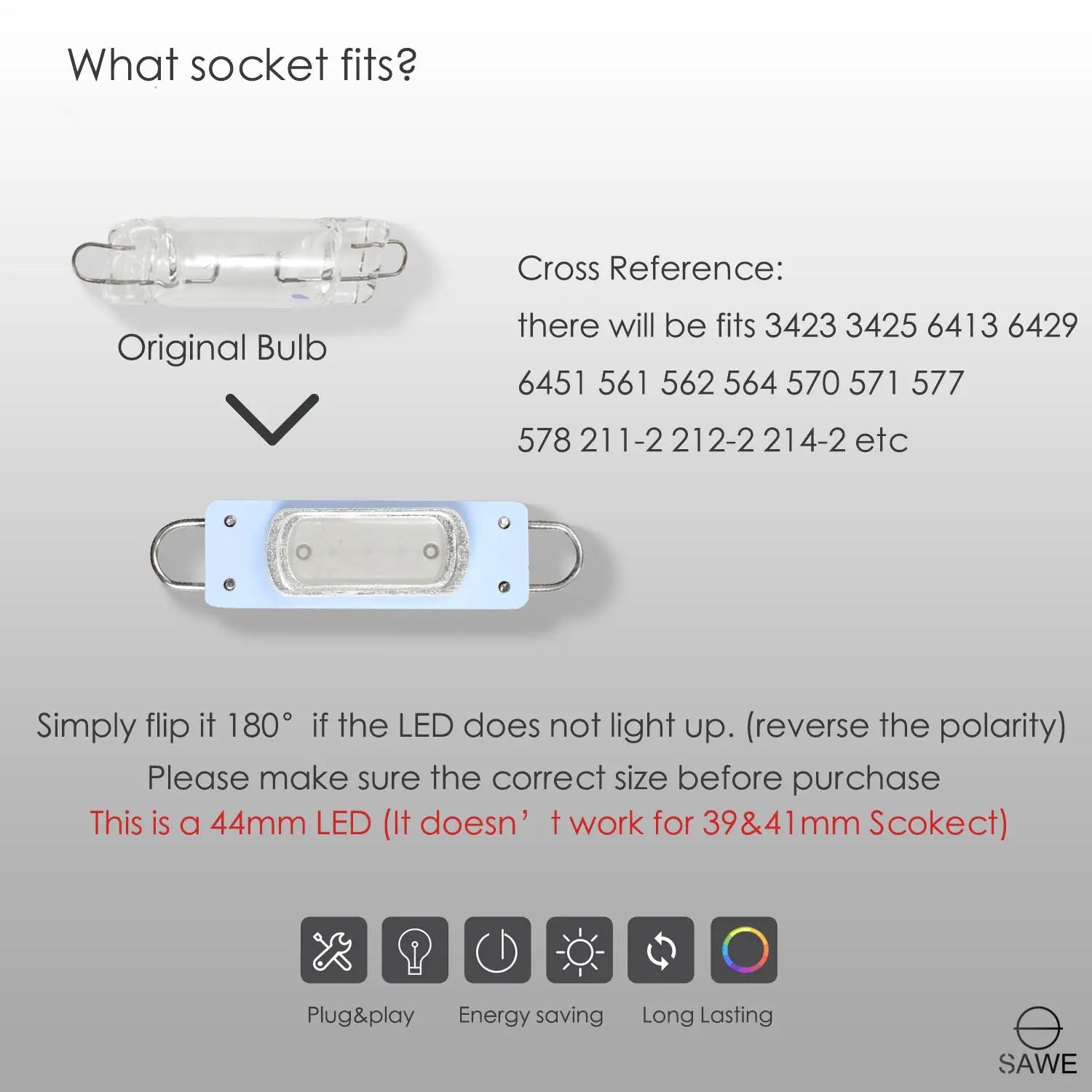 SAWE ® 561 563 567 564 212-2 LED Bulbs Festoon 44mm COB Rigid Loop Interior Lights (2 Pieces) - Red SAWE Lighting