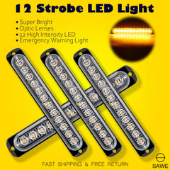 Emergency LED Strobe Lights Bar for Offroad Car Truck Warning Hazard Flash Grille and Surface Mount Light - Amber 12-LED SAWE Lighting