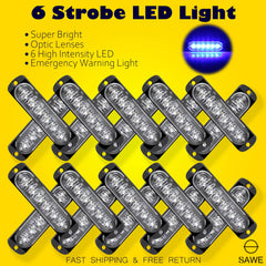 Emergency LED Strobe Lights Bar for Offroad Car Truck Warning Hazard Flash Grille and Surface Mount Light - Blue 6-LED SAWE Lighting