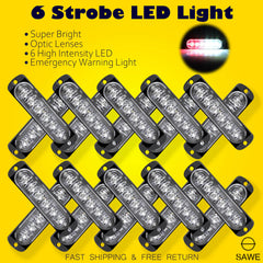 Emergency LED Strobe Lights Bar for Offroad Car Truck Warning Hazard Flash Grille and Surface Mount Light - Red / White 6-LED SAWE Lighting