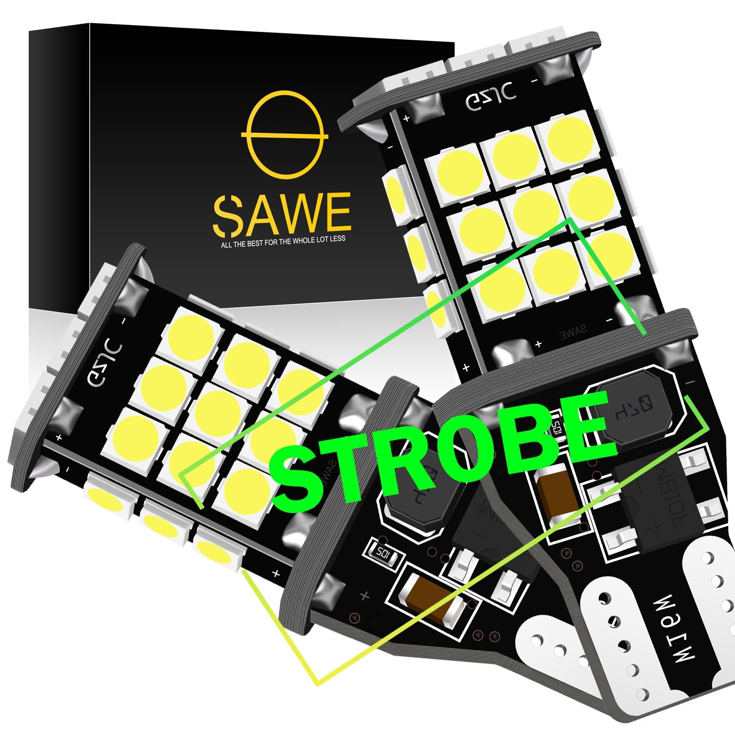 SAWE ® 921 912 T15 LED Bulb Strobe Brake Lights Flashing Stop Reverse Light 3030 30smd - 6000K White SAWE Lighting