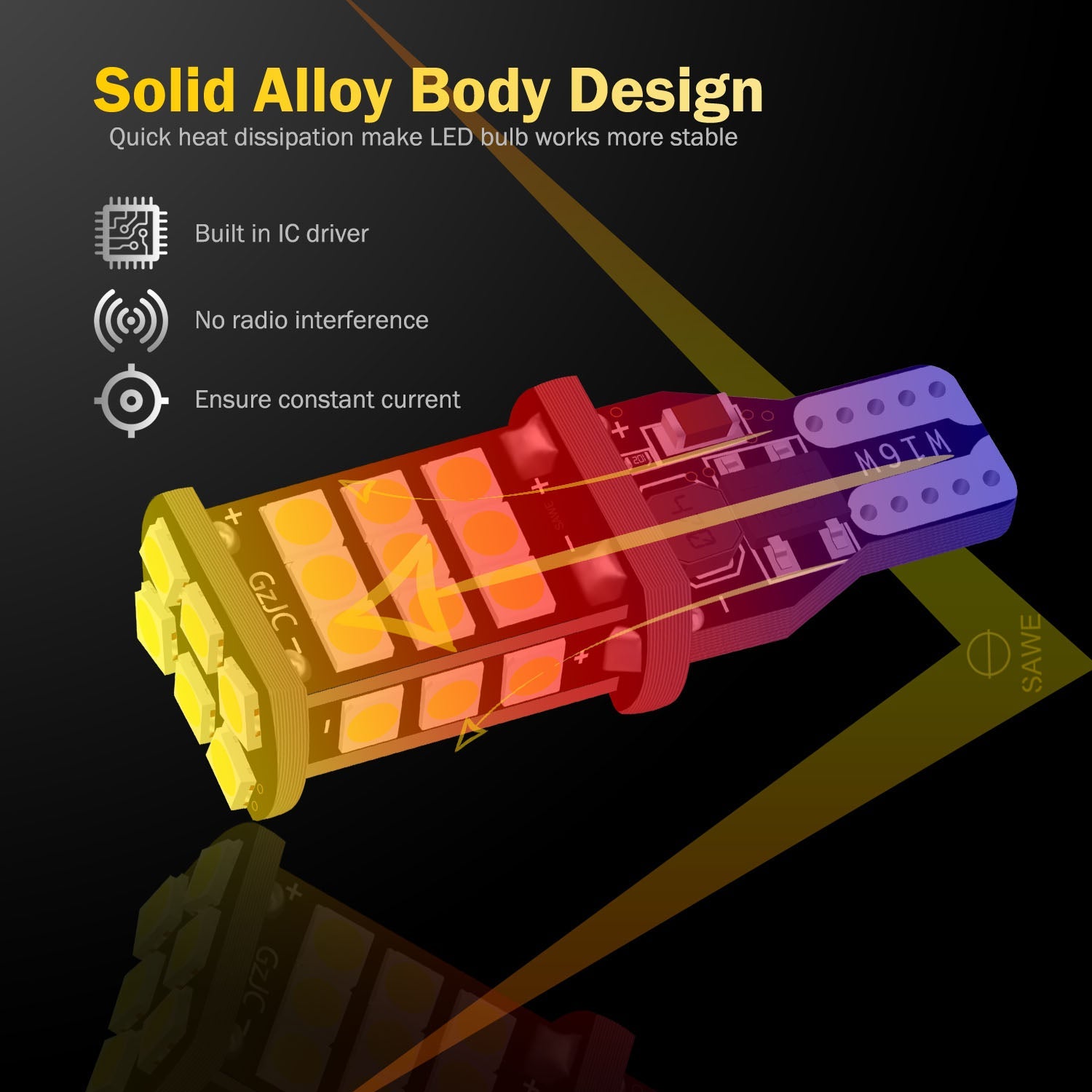 SAWE ® 921 912 T15 LED Bulb Strobe Brake Lights Flashing Stop Reverse Light 3030 30smd - 6000K White SAWE Lighting