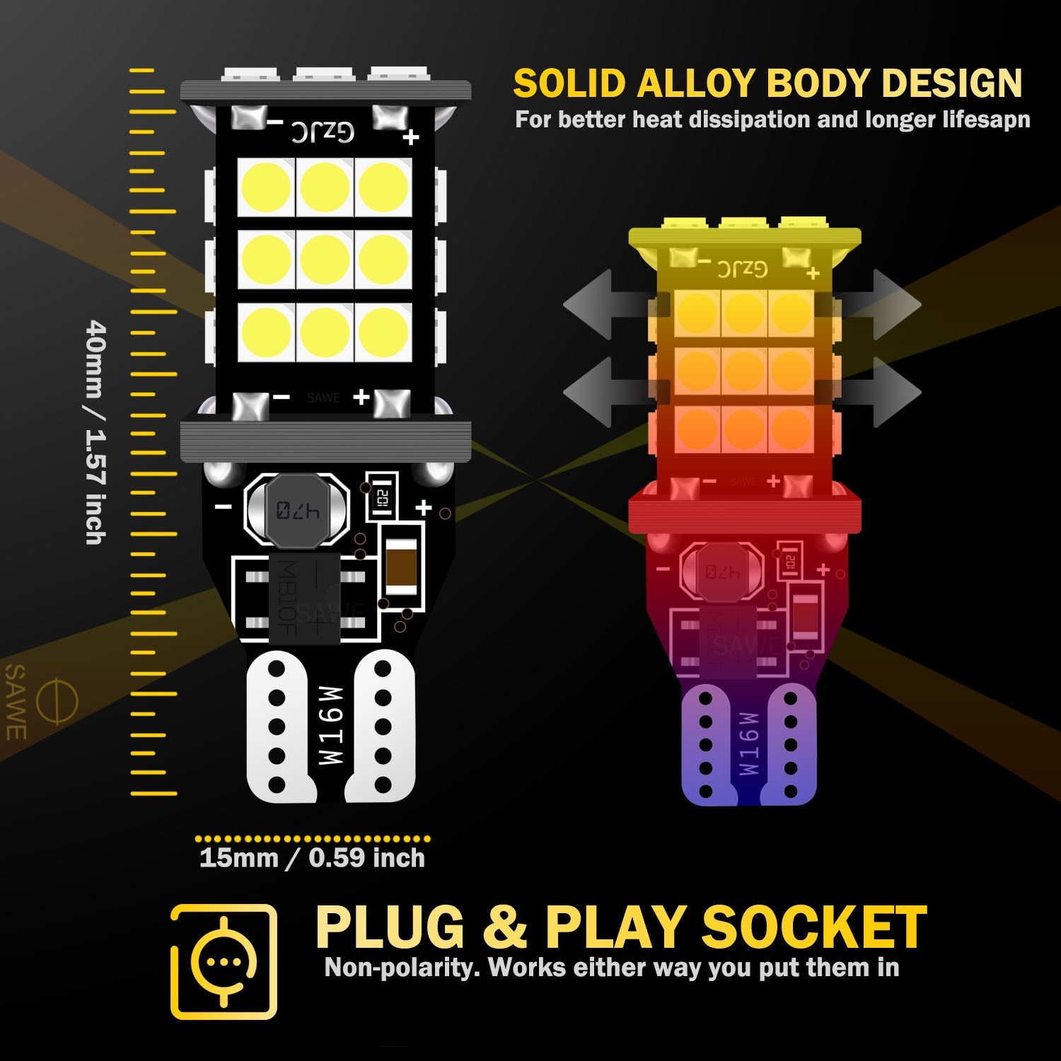 SAWE ® 921 912 T15 LED Bulb Strobe Brake Lights Flashing Stop Reverse Light 3030 30smd - 6000K White SAWE Lighting