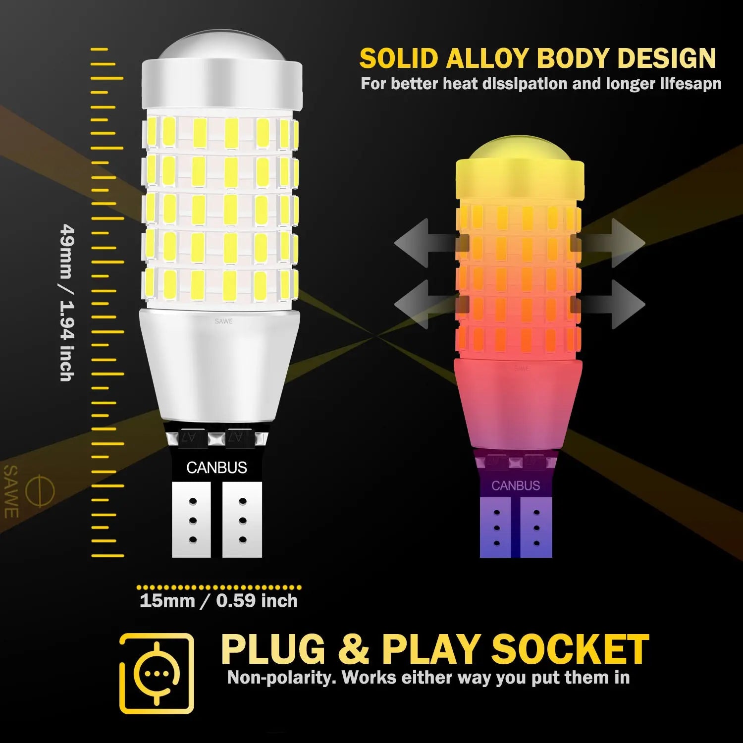 SAWE ® 921 912 T15 W16W 906 LED Bulbs for Back Up Reverse Lights 3014 87smd Canbus Error Free - 6000K White SAWE Lighting