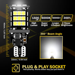 SAWE ® 921 912 T15 LED Bulb Strobe Brake Lights Flashing Stop Reverse Light 3030 30smd - 6000K White SAWE Lighting