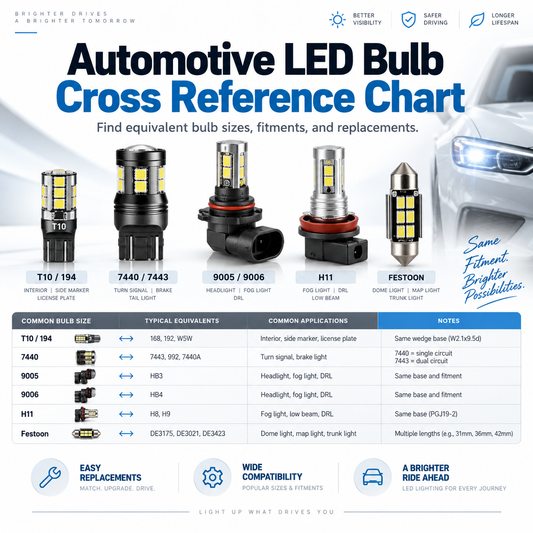 Automotive LED bulb cross reference chart