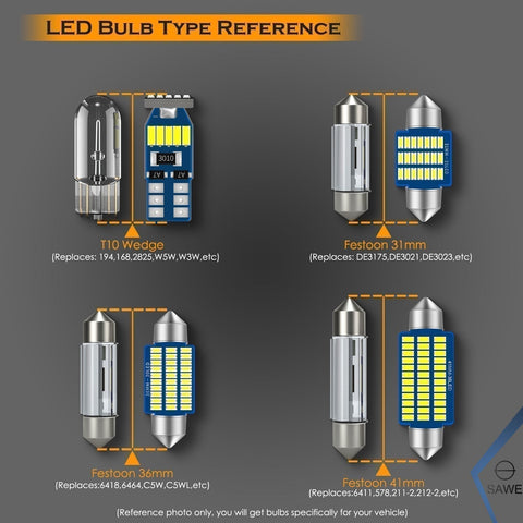 For Volkswagen Passat Interior LED Lights - Dome & Map Light Bulbs Package Kit for 2012 - 2015 - White SAWE Lighting