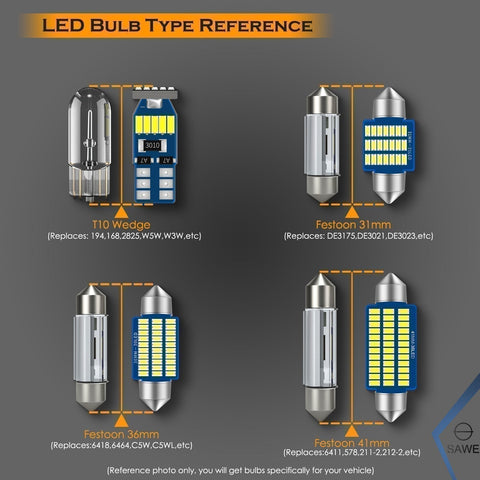 For Ford Mustang Interior LED Lights - Dome & Map Light Bulbs Package Kit for 2005 - 2009 - White SAWE Lighting