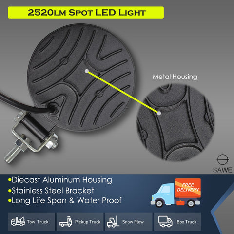 3.35" 48W Round LED Spotlights for Trucks Pickup SUV ATV Offroad Fog Flood Work Pod Light Bulbs Bar - White SAWE Lighting