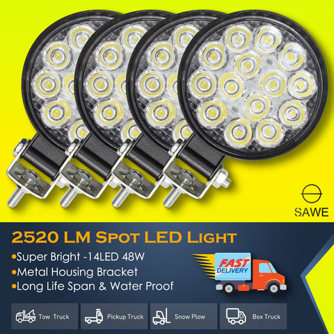 3.35" 48W Round LED Spotlights for Trucks Pickup SUV ATV Offroad Fog Flood Work Pod Light Bulbs Bar - White SAWE Lighting