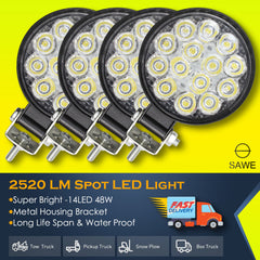 3.35" 48W Round LED Spotlights for Trucks Pickup SUV ATV Offroad Fog Flood Work Pod Light Bulbs Bar - White
