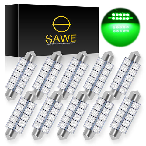 SAWE ® 578 211-2 212-2 44mm LED Bulb 5050 10SMD Interior Dome Map Door Courtesy Light Trunk Lights - Green SAWE Lighting