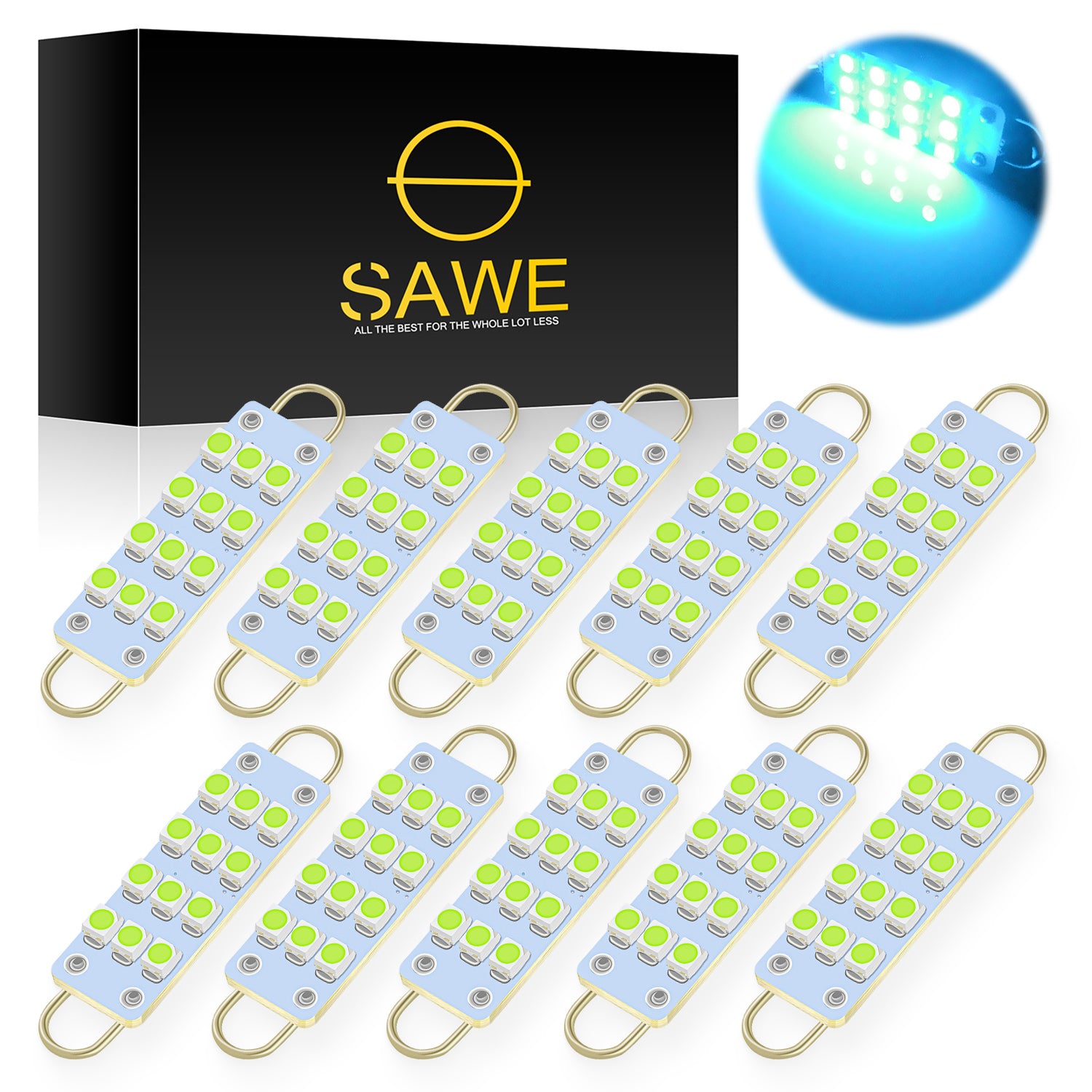 SAWE ®  561 563 567 211-2 212-2 LED Bulb Festoon 44mm 12smd Rigid Loop Interior Door Trunk LED Lights - Ice Blue