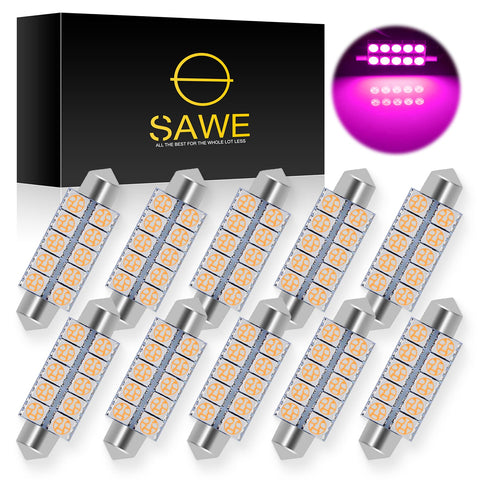 SAWE ® 578 211-2 212-2 44mm LED Bulb 5050 10SMD Interior Dome Map Door Courtesy Light Trunk Lights - Pink SAWE Lighting