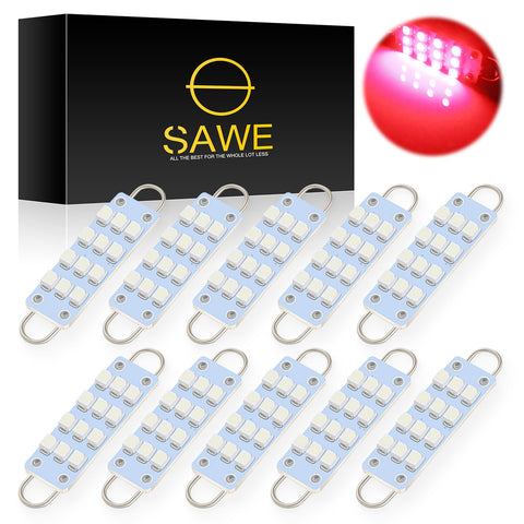 SAWE ®  561 563 567 211-2 212-2 LED Bulb Festoon 44mm 12smd Rigid Loop Interior Door Trunk LED Lights - Red SAWE Lighting