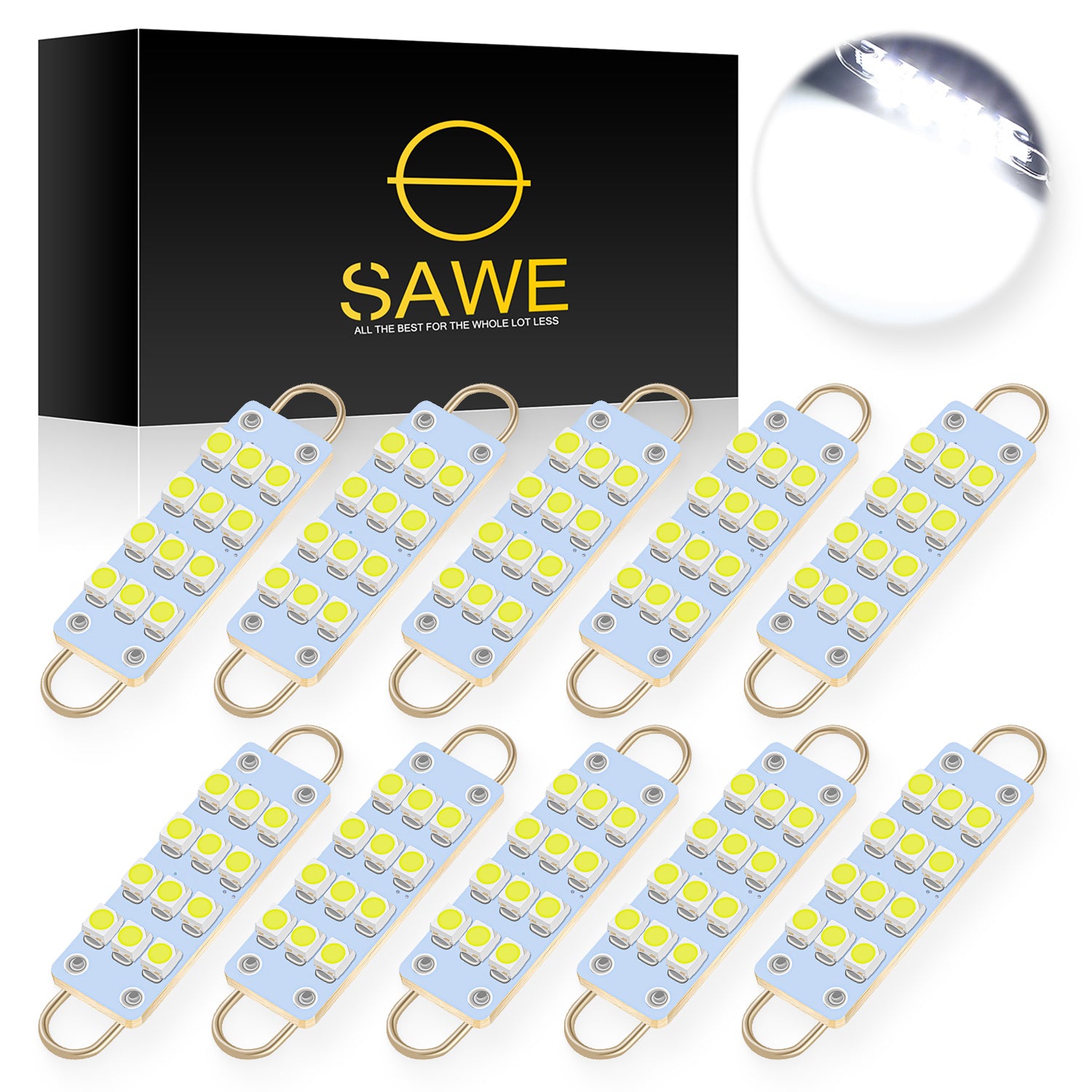 SAWE ®  561 563 567 211-2 212-2 LED Bulb Festoon 44mm 12smd Rigid Loop Interior Door Trunk LED Lights - White