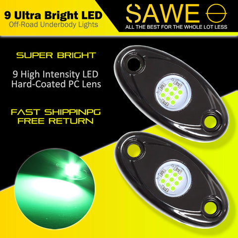 LED Rock Light Pods Lights for Offroad Car Truck ATV Underbody Wheel Grille and Surface Mount - Green SAWE Lighting