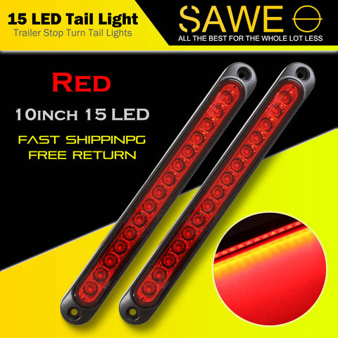 15-LED 10" Inch Red LED Truck Trailer Strip 3rd Brake Lights Rear Turn Tail Light Bar SAWE Lighting