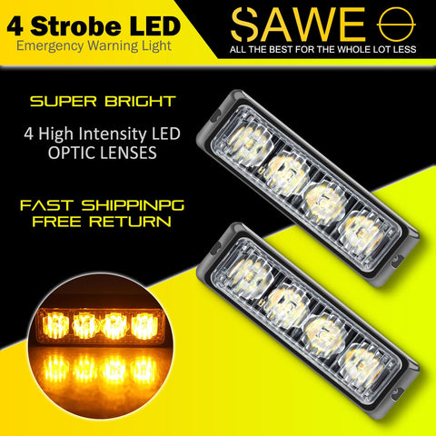 Premier Emergency LED Strobe Lights Bar for Offroad Car Truck Warning Hazard Flash Grille and Surface Mount Light - Amber 4-LED SAWE Lighting