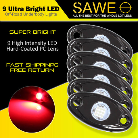 LED Rock Light Pods Lights for Offroad Car Truck ATV Underbody Wheel Grille and Surface Mount - Red SAWE Lighting