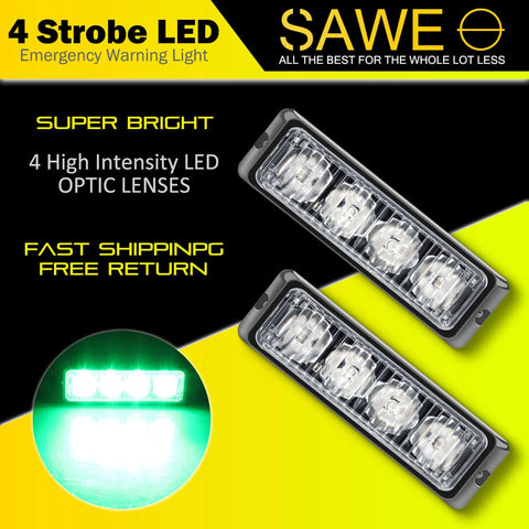 Premier Emergency LED Strobe Lights Bar for Offroad Car Truck Warning Hazard Flash Grille and Surface Mount Light - Green 4-LED SAWE Lighting