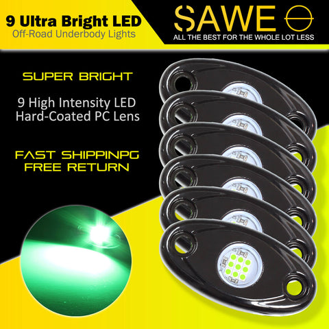 LED Rock Light Pods Lights for Offroad Car Truck ATV Underbody Wheel Grille and Surface Mount - Green SAWE Lighting