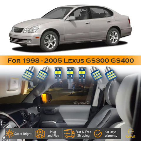 For Lexus GS300 GS400 GS430 Interior LED Lights - Dome & Map Light Bulbs Package Kit for 1998 - 2005 - White SAWE Lighting