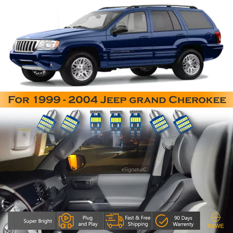 For Jeep Grand Cherokee Interior LED Lights - Dome & Map Light Bulbs Package Kit for 1999 - 2004 - White SAWE Lighting