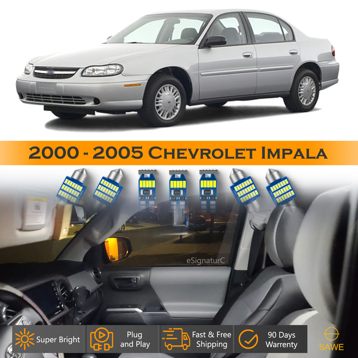 For Chevrolet Impala Interior LED Lights - Dome & Map Lights Package Kit for 2000 - 2005 - White