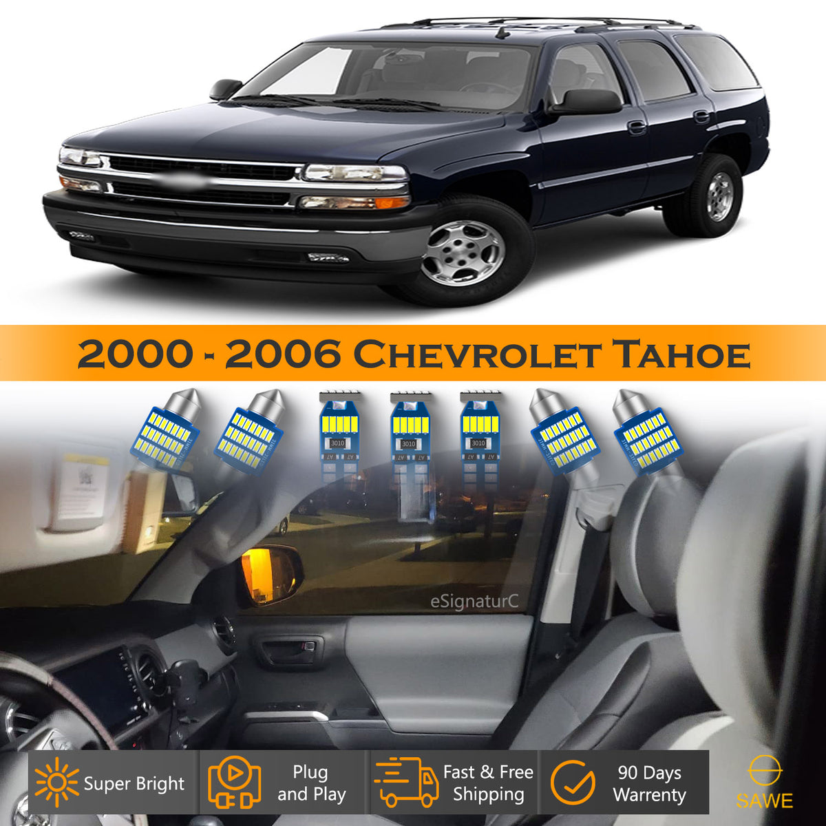 For Chevrolet Tahoe Interior LED Lights - Dome & Map Lights Package Kit for 2000 - 2006 - White