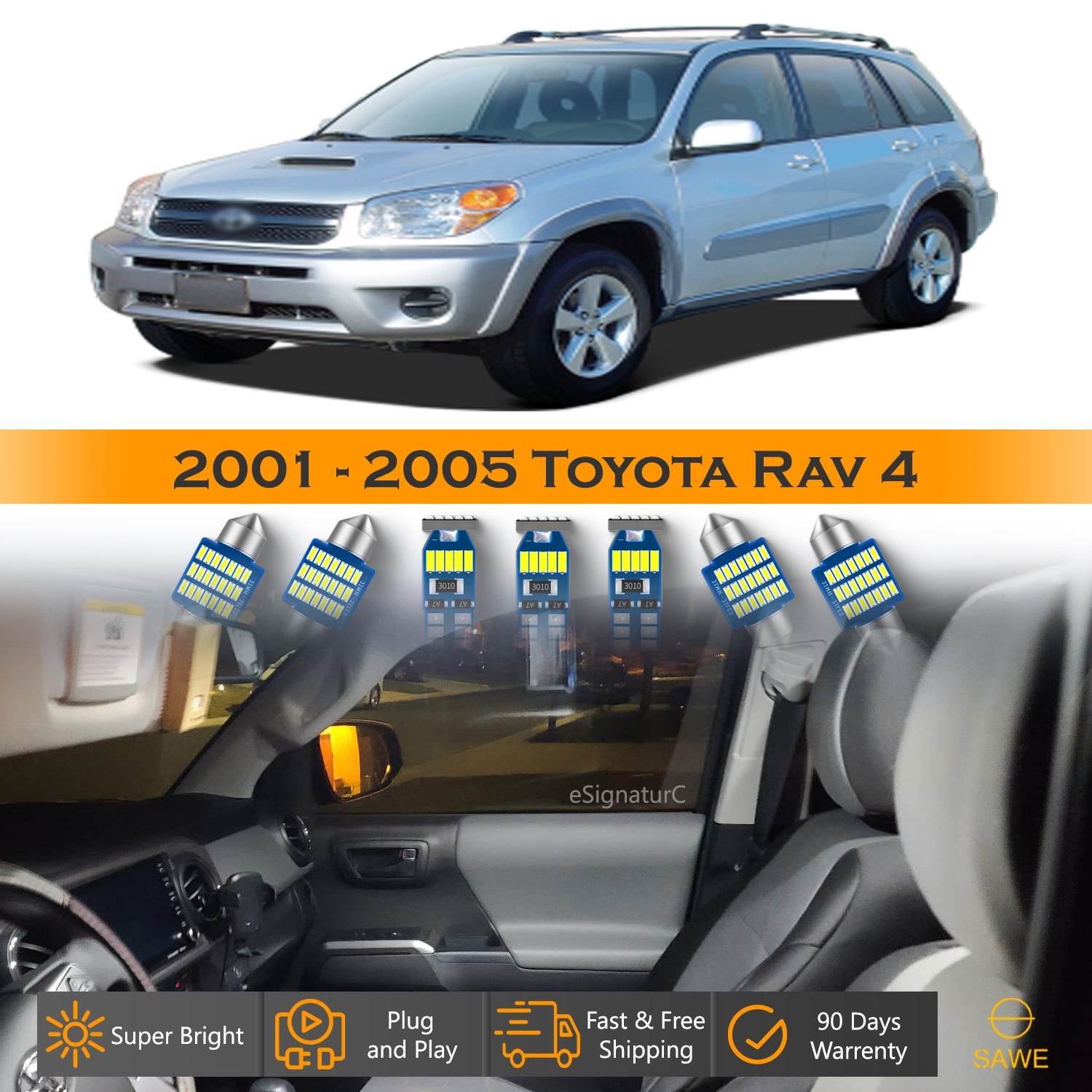 Light Inop For Toyota Rav4 Interior LED Lights - Dome & Map Lights Package Kit fo ...