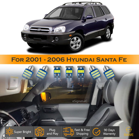 For Hyundai Santa Fe Interior LED Lights - Dome & Map Light Bulbs Package Kit for 2001 - 2006 - White SAWE Lighting