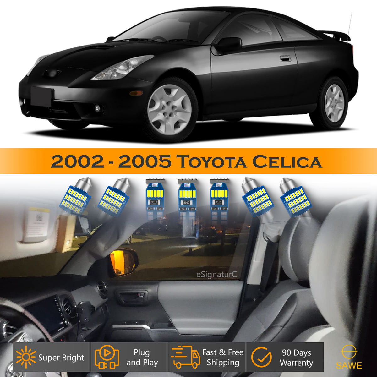 For Toyota Celica Interior LED Lights - Dome & Map Lights Package Kit for 2002 - 2005 - White