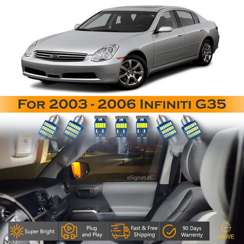 For Infiniti G35 Interior LED Lights - Dome & Map Light Bulbs Package Kit for 2003 - 2006 - White SAWE Lighting
