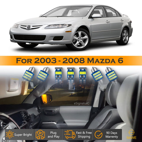 For Mazda 6 Interior LED Lights - Dome & Map Light Bulbs Package Kit for 2003 - 2008 - White SAWE Lighting