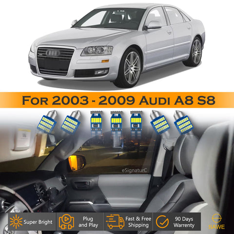 For Audi A8 S8 Interior LED Lights - Dome & Map Light Bulb Package Kit for 2003 - 2009 - White SAWE Lighting