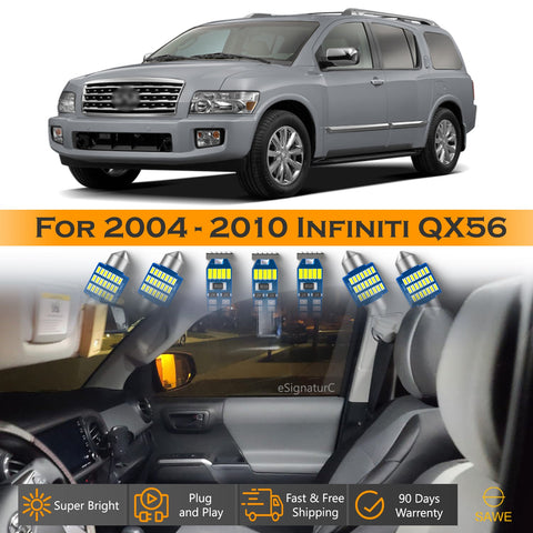 For Infiniti QX56 Interior LED Lights - Dome & Map Light Bulbs Package Kit for 2004 - 2010 - White SAWE Lighting
