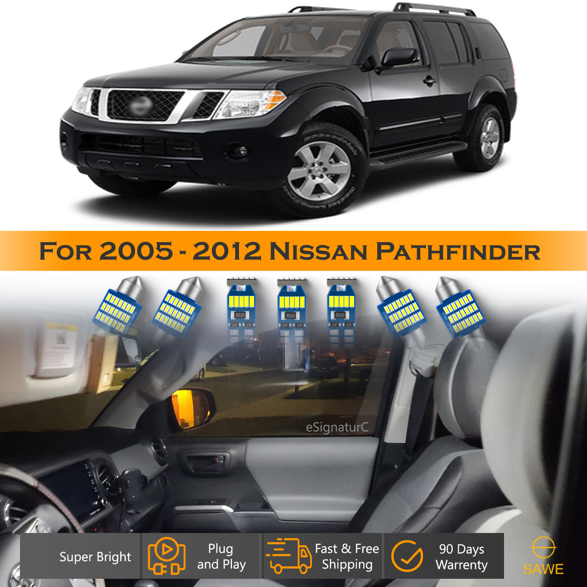 For Nissan Pathfinder Interior LED Lights - Dome & Map Light Bulbs Package Kit for 2005 - 2012 - White
