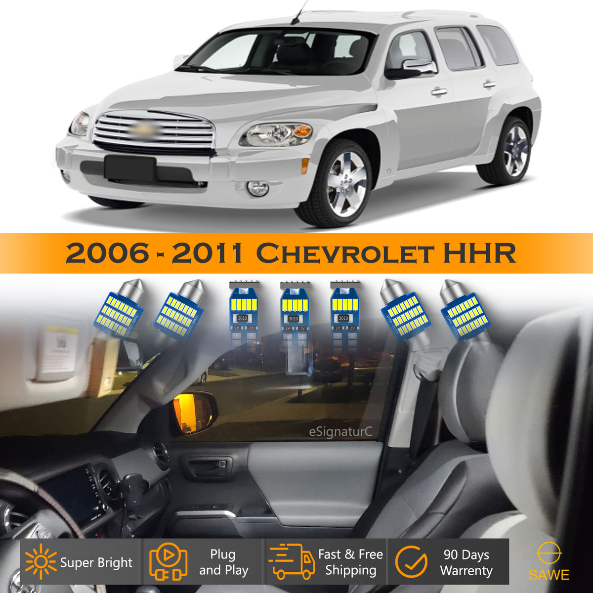 For Chevrolet HHR Interior LED Lights - Dome & Map Lights Package Kit for 2006 - 2011 - White