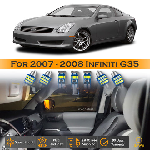 For Infiniti G35 Interior LED Lights - Dome & Map Light Bulbs Package Kit for 2007 - 2008 - White SAWE Lighting