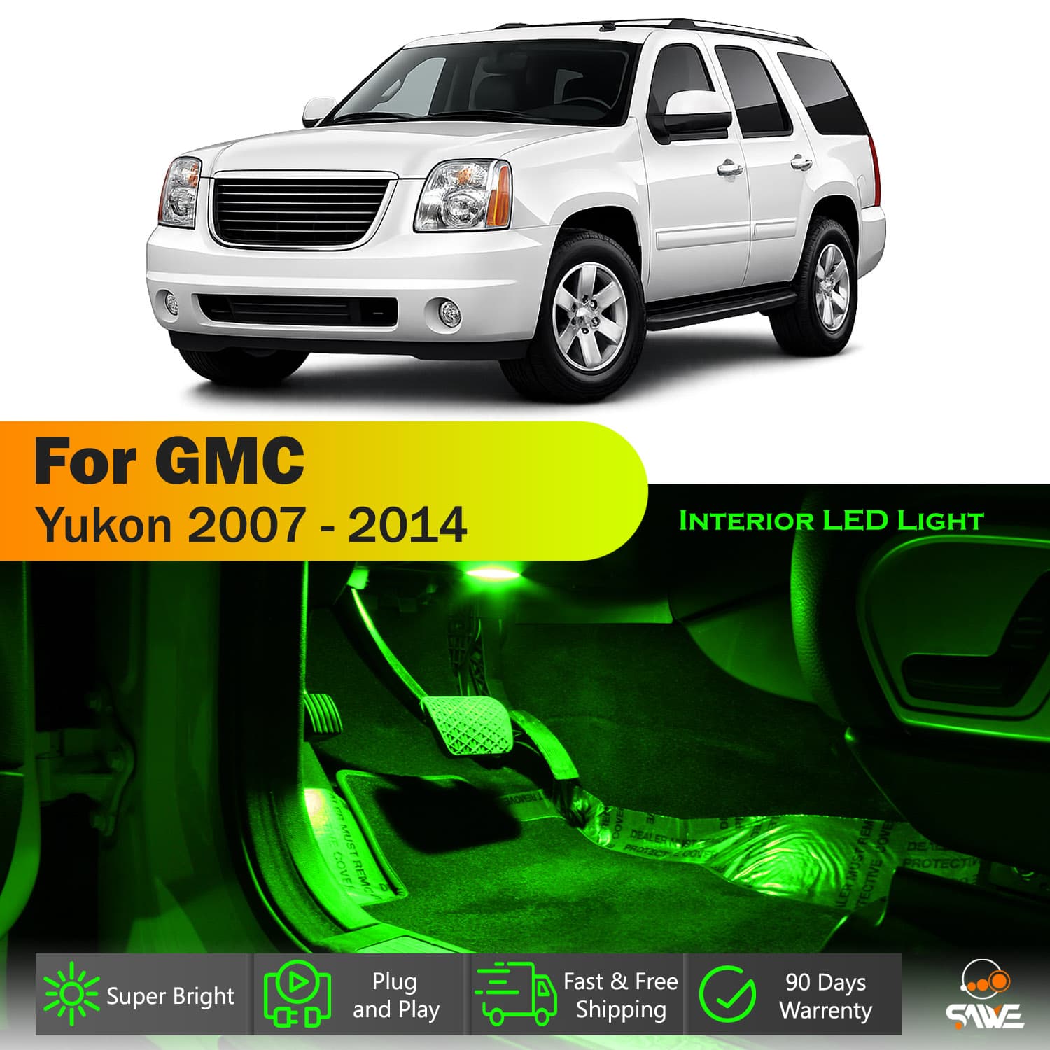 SAWE For GMC Yukon Interior LED Lights Bulb Replacement Kit (2007 - 2014) – Dome, Map, Trunk, License Plate – Red | Green | Ice Blue | Pink | Blue Upgrade Kit (14 Bulbs) SAWE Lighting