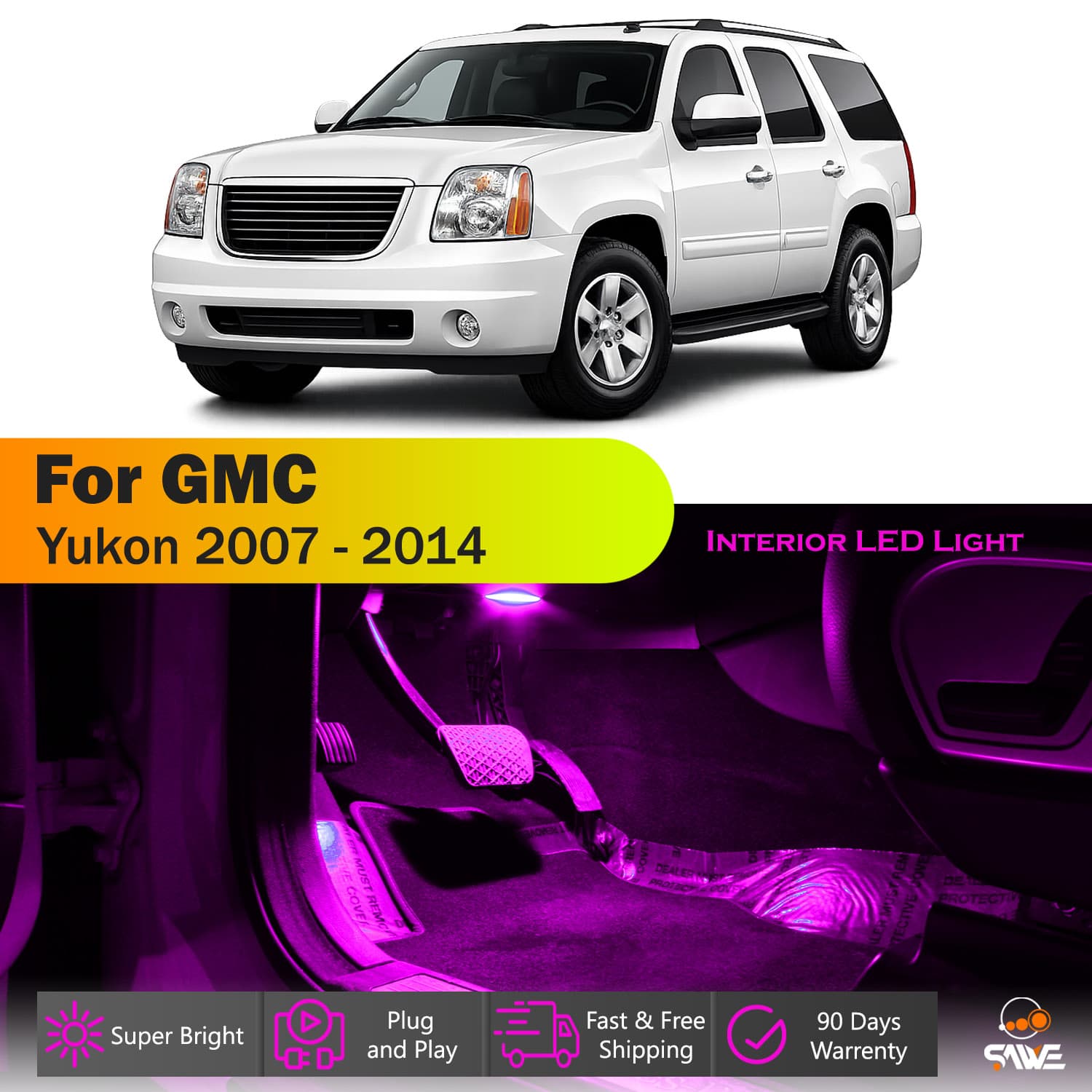 SAWE For GMC Yukon Interior LED Lights Bulb Replacement Kit (2007 - 2014) – Dome, Map, Trunk, License Plate – Red | Green | Ice Blue | Pink | Blue Upgrade Kit (14 Bulbs) SAWE Lighting