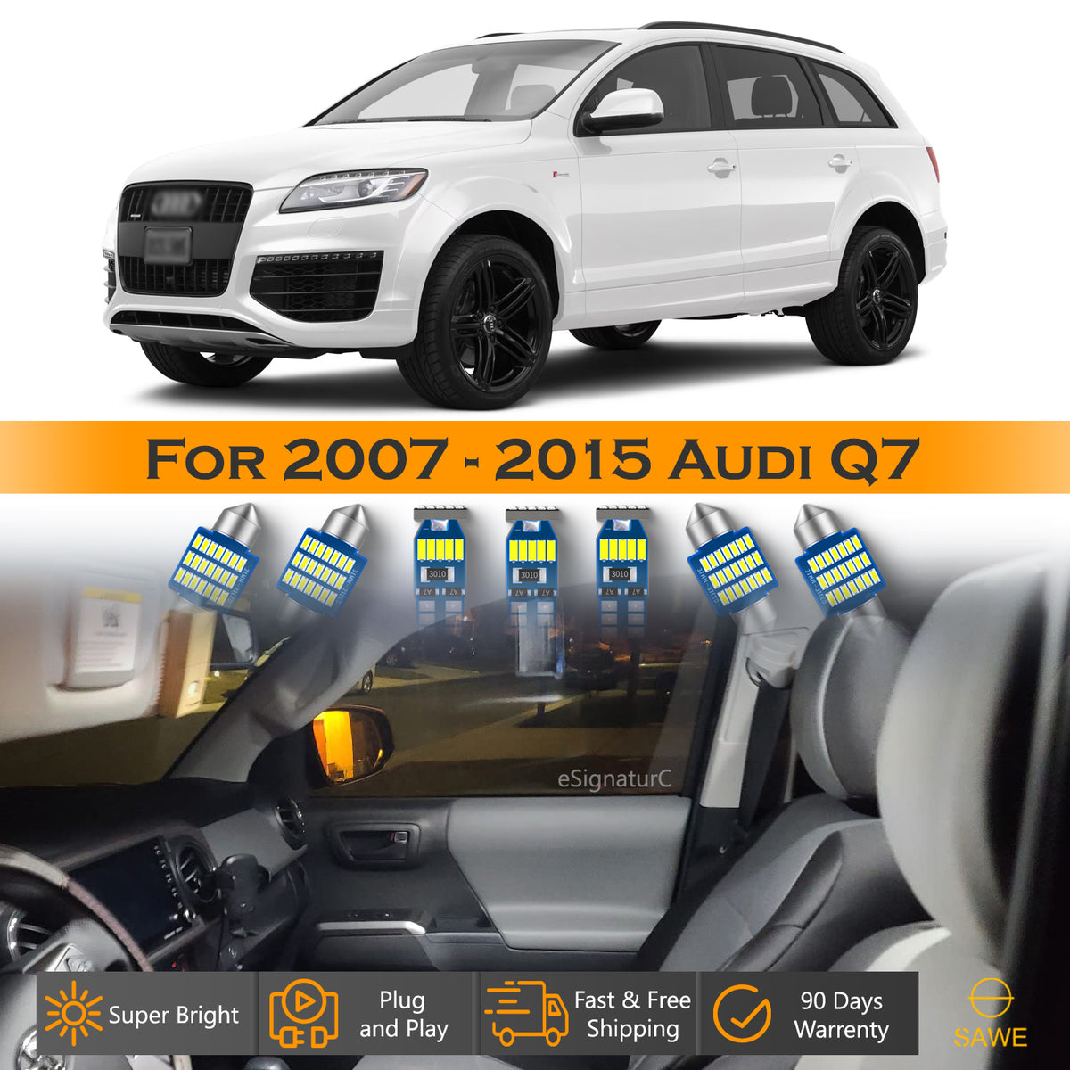 For Audi Q7 Interior LED Lights - Dome & Map Light Bulb Package Kit for 2007 - 2015 - White