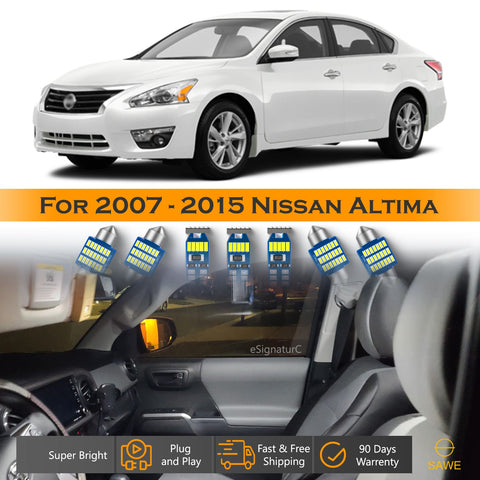 For Nissan Altima Interior LED Lights - Dome & Map Light Bulbs Package Kit for 2007 - 2015 - White SAWE Lighting