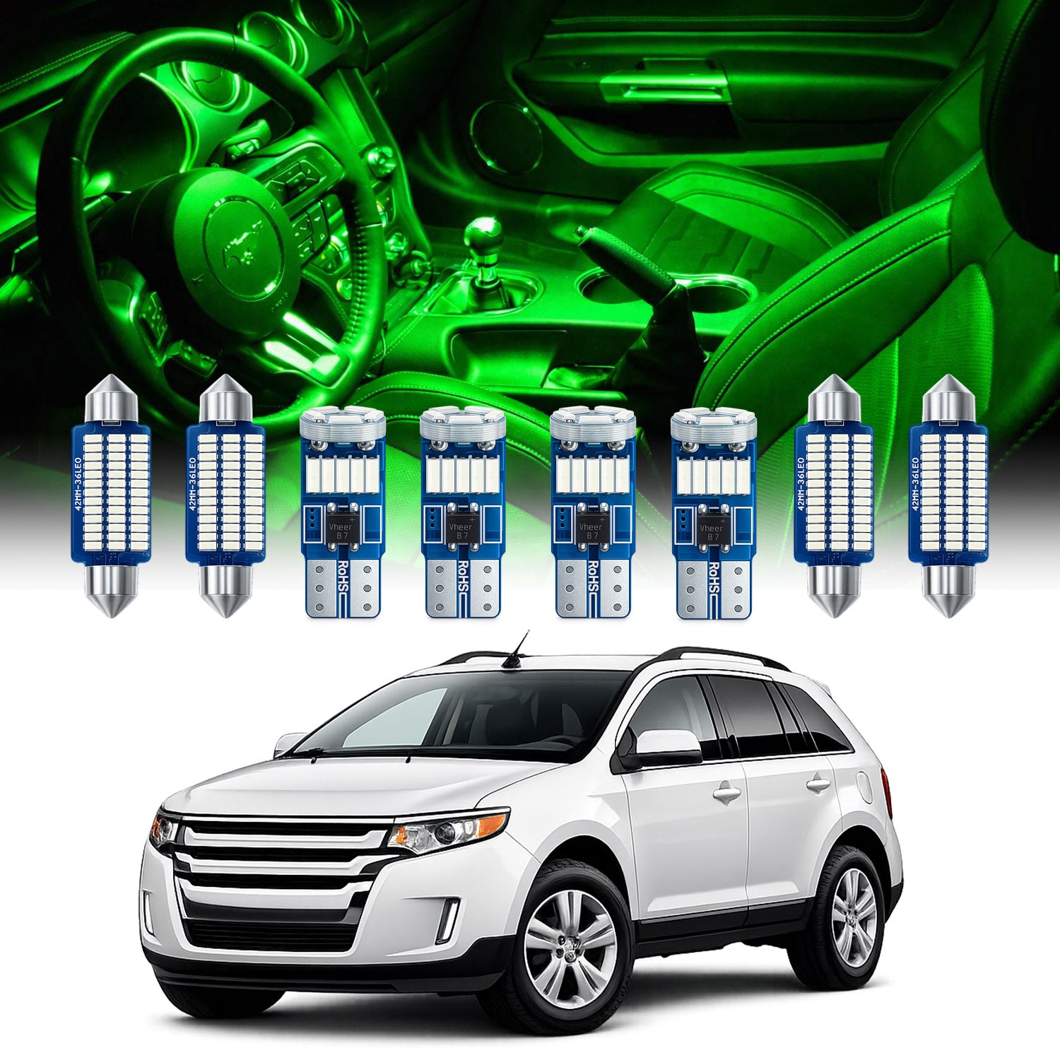 For Ford Edge Interior LED Lights - Dome & Map Light Bulbs Package Kit for 2007 - 2014 - White SAWE Lighting
