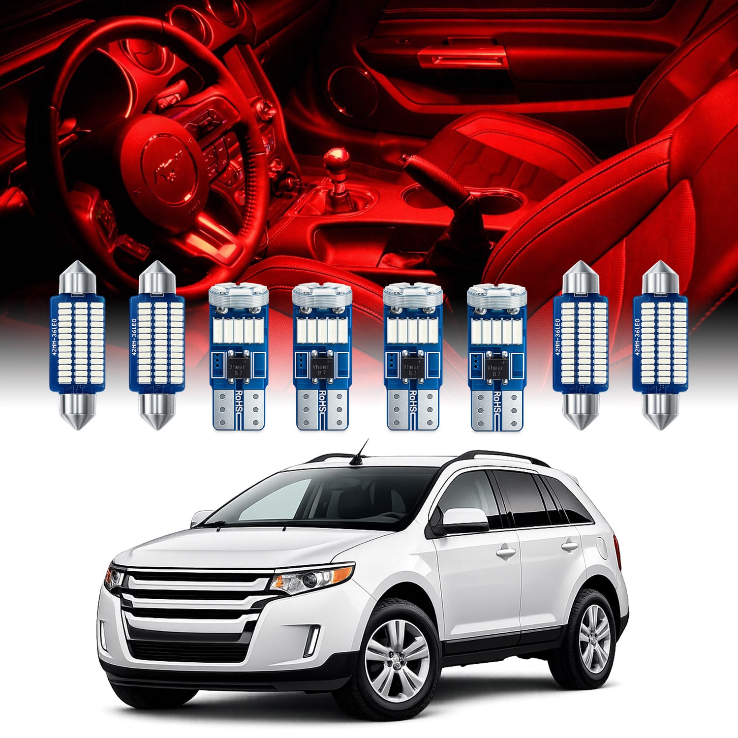 For Ford Edge Interior LED Lights - Dome & Map Light Bulbs Package Kit for 2007 - 2014 - White SAWE Lighting