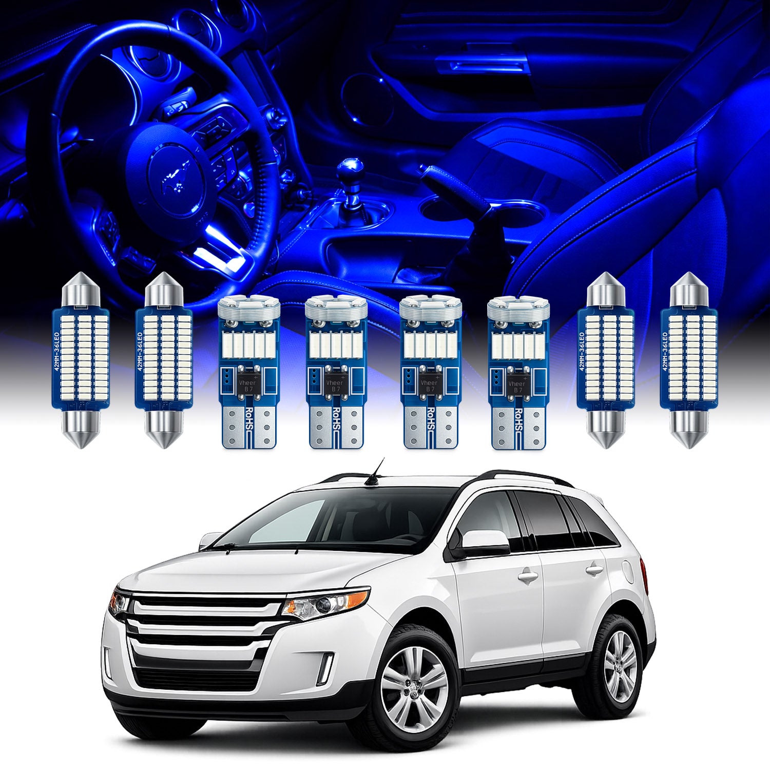 For Ford Edge Interior LED Lights - Dome & Map Light Bulbs Package Kit for 2007 - 2014 - White SAWE Lighting